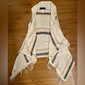 Blue Rain Striped Fringe Sleeveless Cover-up/Vest